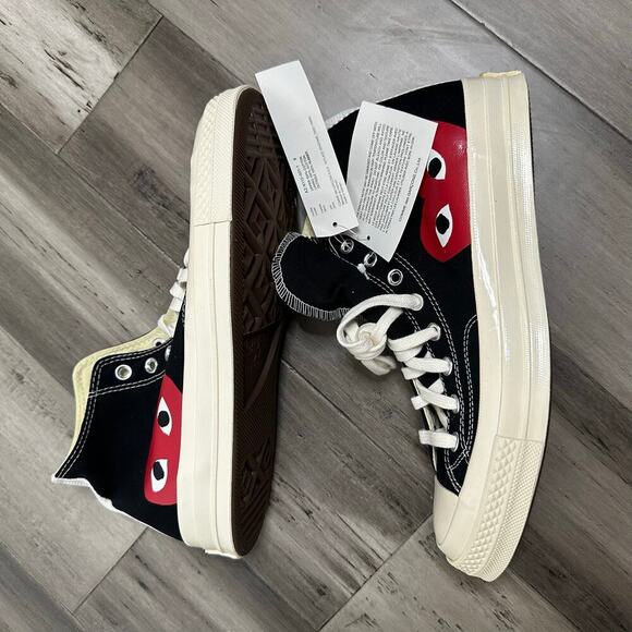 NWT Comme Des Garcons Converse Play High Top Sneakers Black Men's 9 Women's 11 - Picture 5 of 9